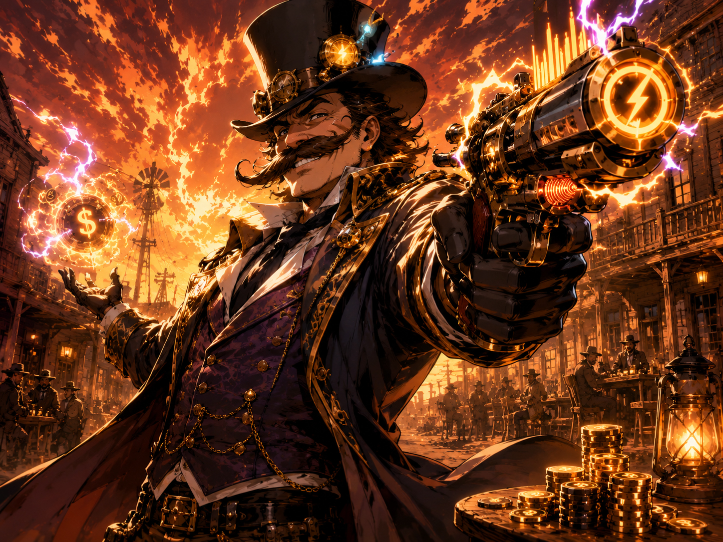 The Utility Baron holding a glowing peak-rate pistol